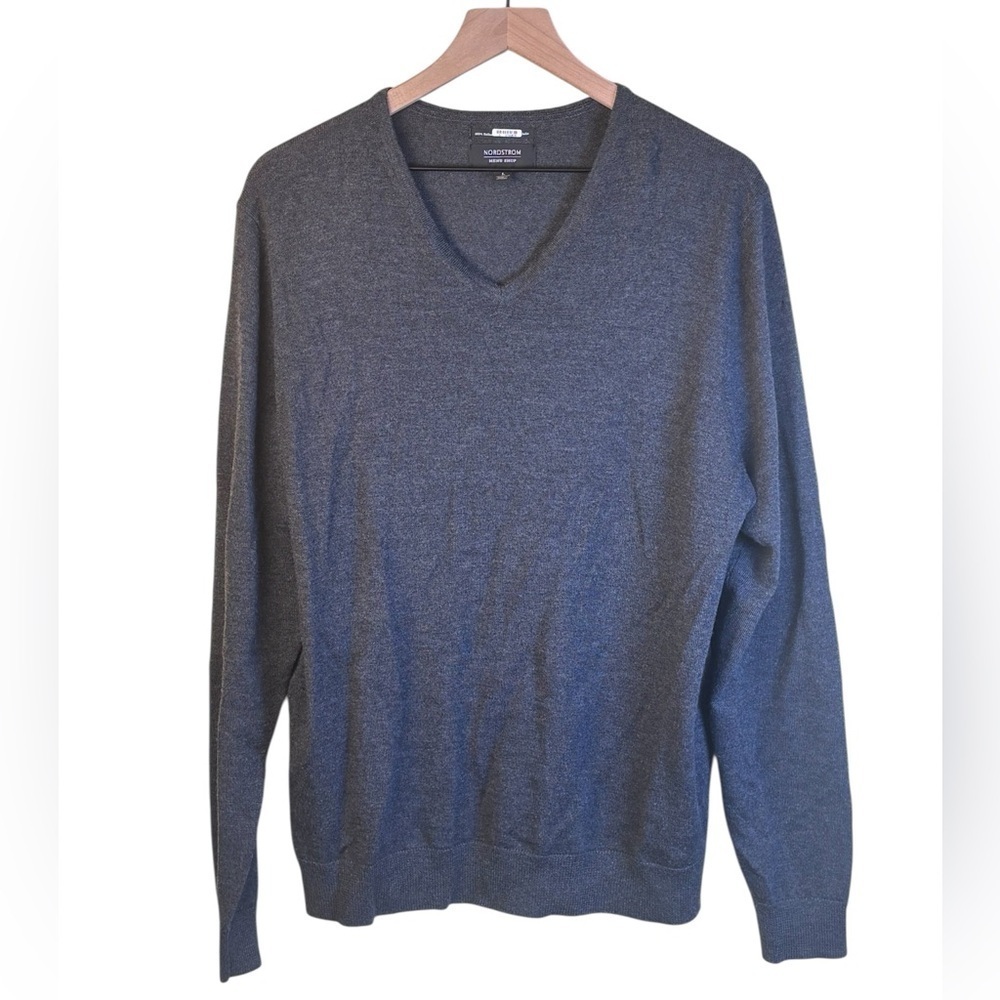 Nordstrom Men’s Shop 100% Italian Merino Wool Pullover Sweater Gray Size Large - Picture 1 of 4